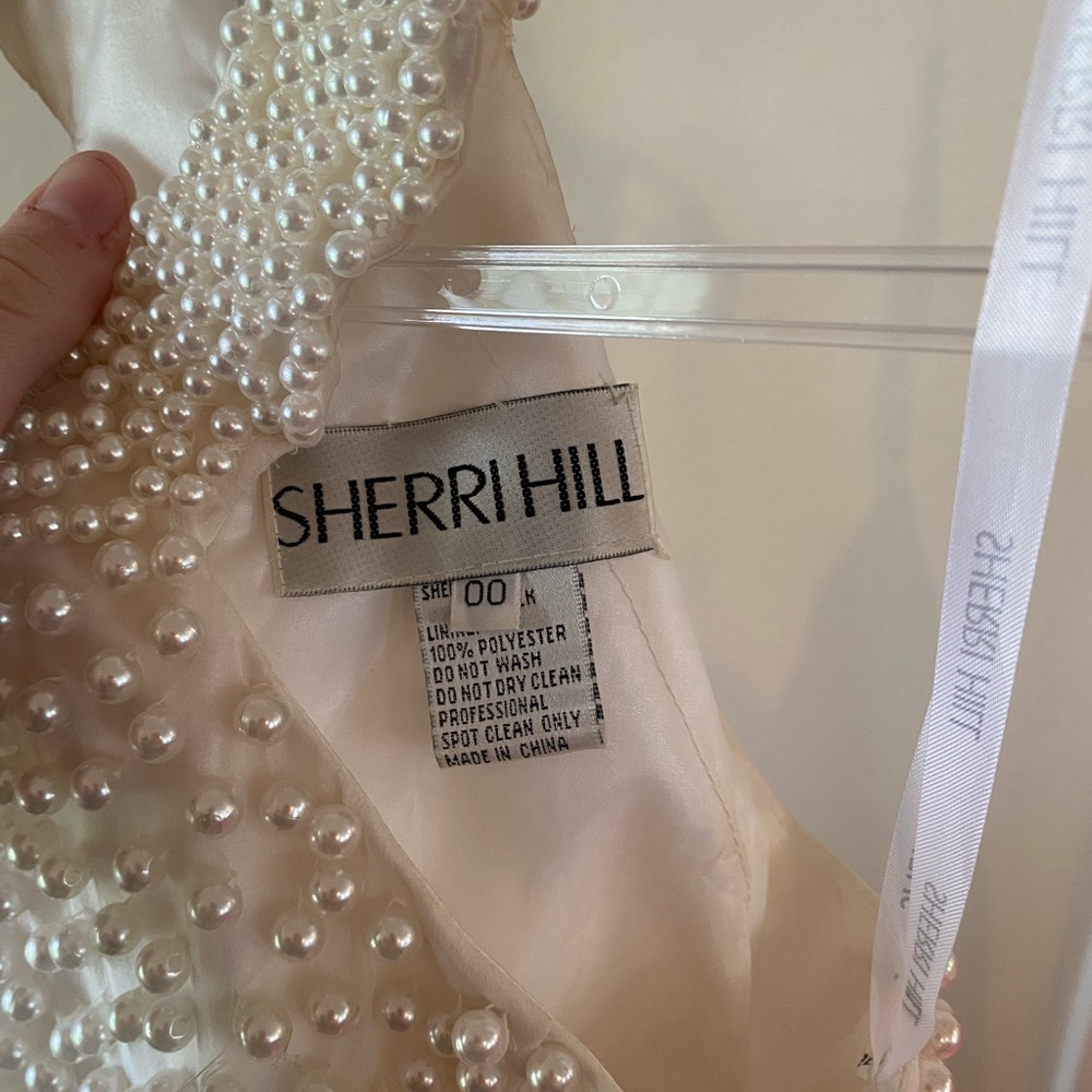 Sherri Hill Pearl White and Pink Polka Dot Prom Dress - Picture 4 of 5